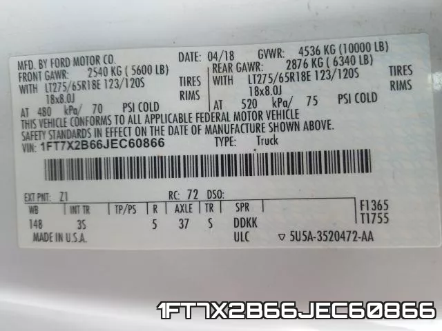 1FT7X2B66JEC60866 фото 2