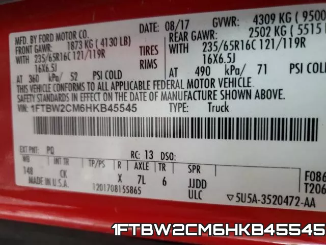 1FTBW2CM6HKB45545 фото 2