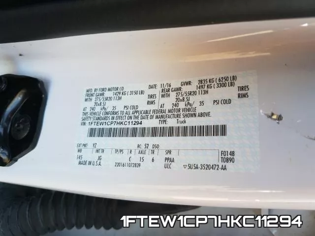 1FTEW1CP7HKC11294 фото 2
