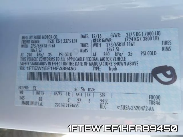 1FTEW1EF1HFA89450 фото 2