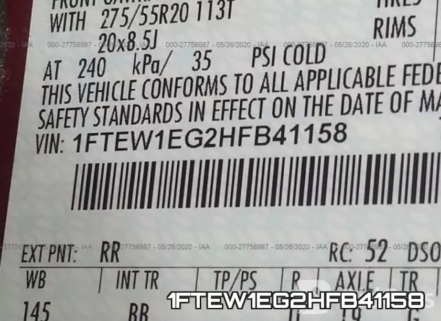 1FTEW1EG2HFB41158 фото 10