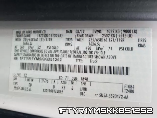 1FTYR1YM5KKB51252 фото 2