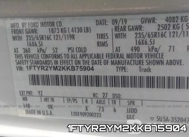 1FTYR2YM2KKB75904 фото 10