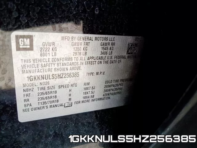 1GKKNULS5HZ256385 фото 2