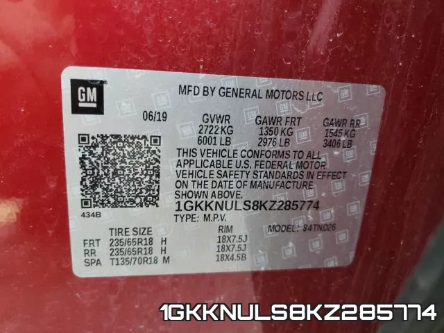 1GKKNULS8KZ285774 фото 2