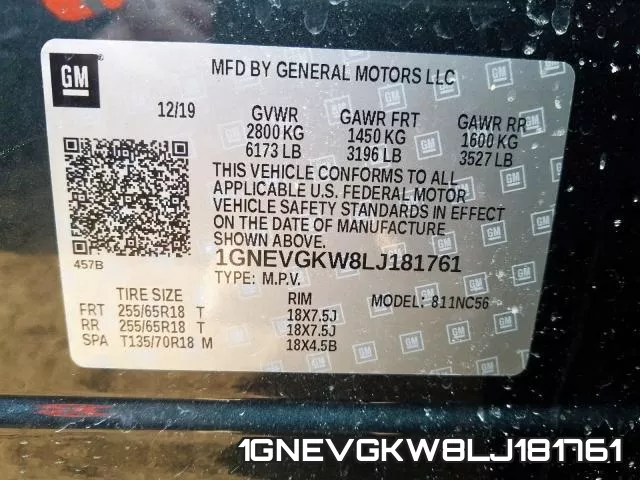 1GNEVGKW8LJ181761 фото 2
