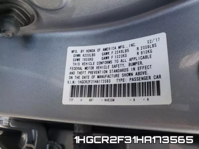 1HGCR2F31HA173565 фото 2