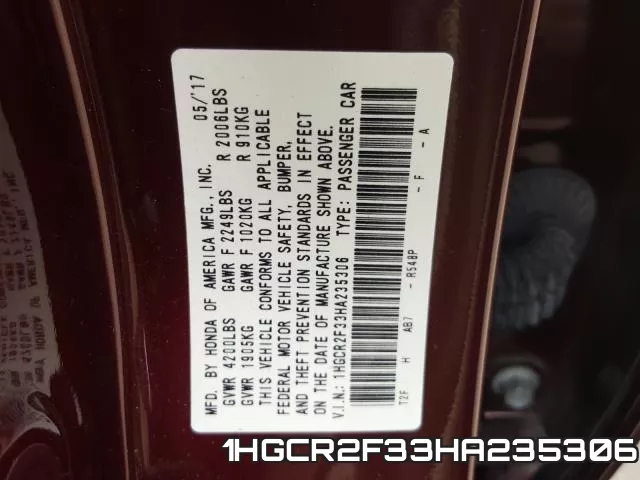 1HGCR2F33HA235306 фото 2