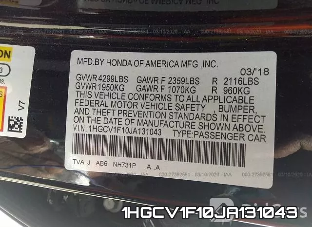 1HGCV1F10JA131043 фото 10