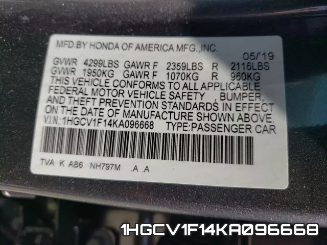 1HGCV1F14KA096668 фото 2