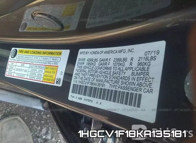 1HGCV1F18KA135181 фото 10
