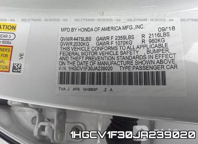 1HGCV1F30JA239020 фото 9