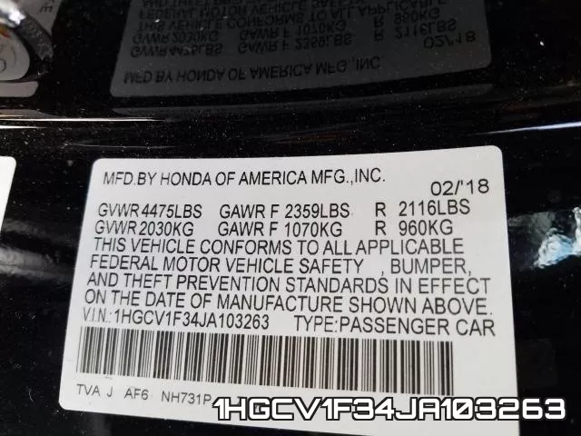 1HGCV1F34JA103263 фото 2