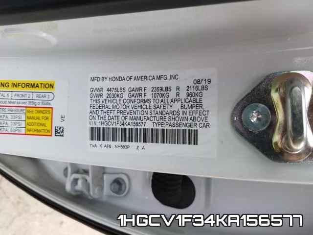 1HGCV1F34KA156577 фото 2