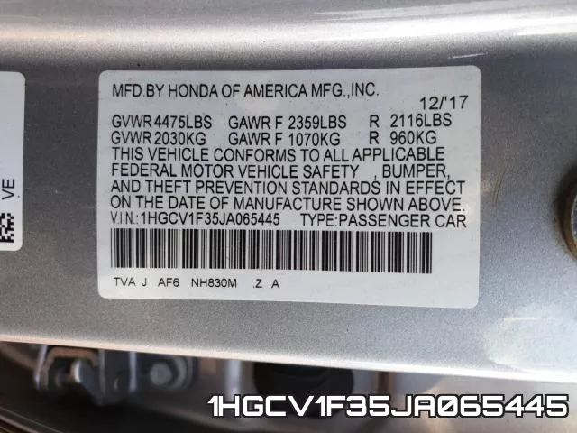 1HGCV1F35JA065445 фото 2