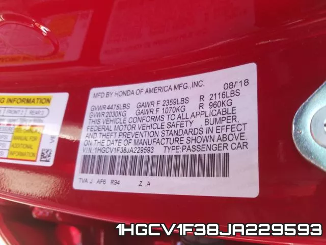 1HGCV1F38JA229593 фото 2