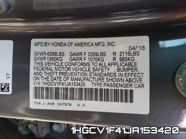 1HGCV1F41JA153420 фото 2