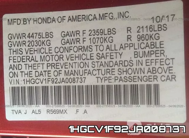 1HGCV1F92JA008737 фото 10