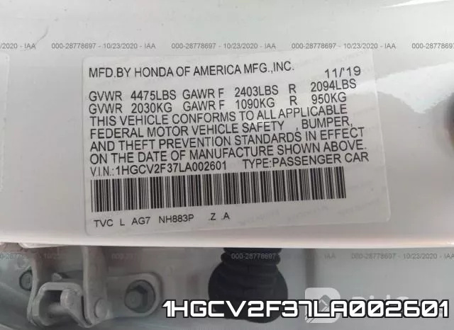 1HGCV2F37LA002601 фото 10
