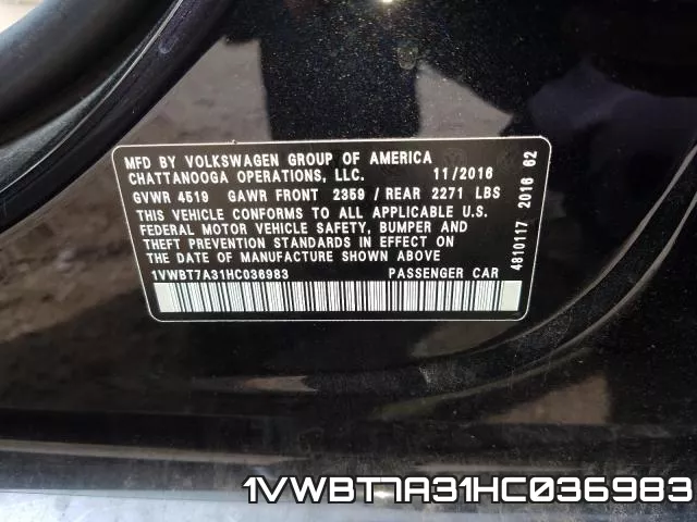 1VWBT7A31HC036983 фото 2