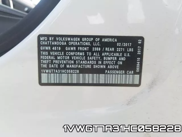 1VWGT7A31HC058228 фото 2