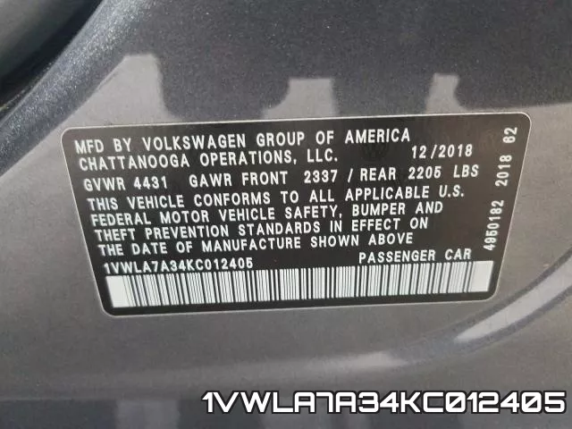 1VWLA7A34KC012405 фото 2