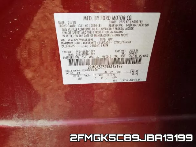 2FMGK5C89JBA13199 фото 2