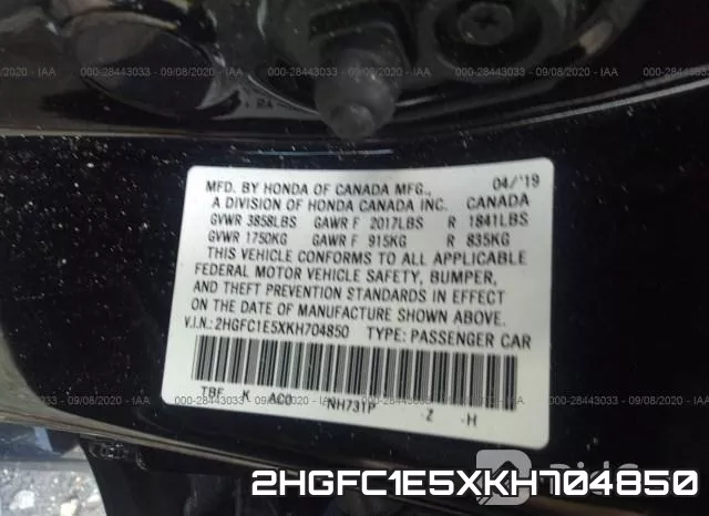 2HGFC1E5XKH704850 фото 10