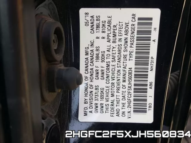 2HGFC2F5XJH560834 фото 2
