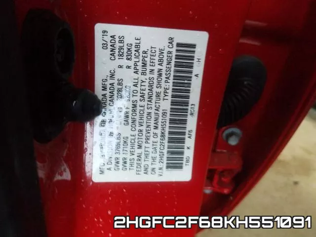 2HGFC2F68KH551091 фото 2
