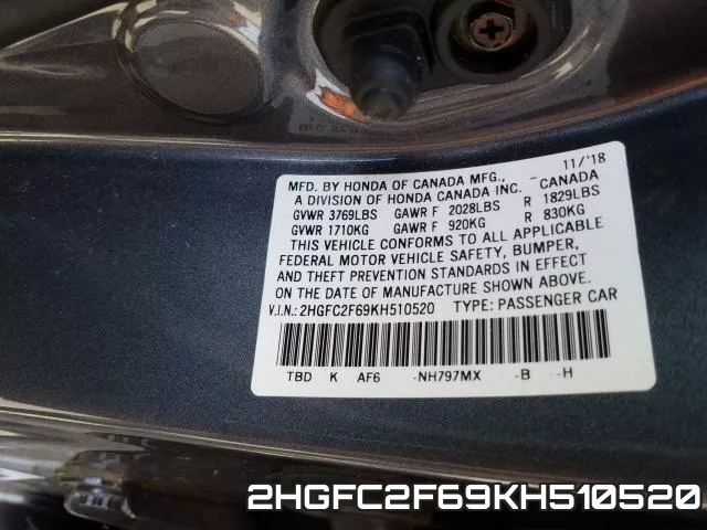2HGFC2F69KH510520 фото 2