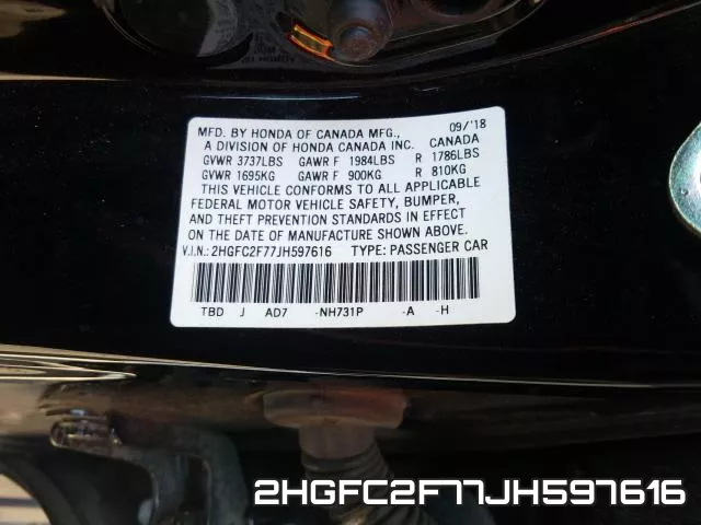 2HGFC2F77JH597616 фото 2