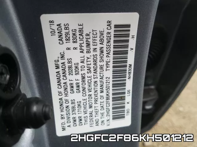 2HGFC2F86KH501212 фото 2