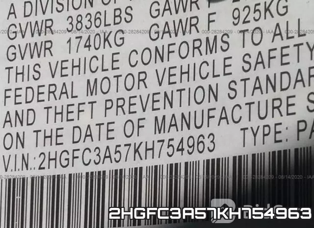 2HGFC3A57KH754963 фото 10