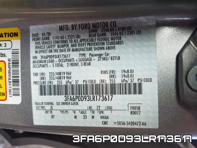 3FA6P0D93LR173617 фото 2
