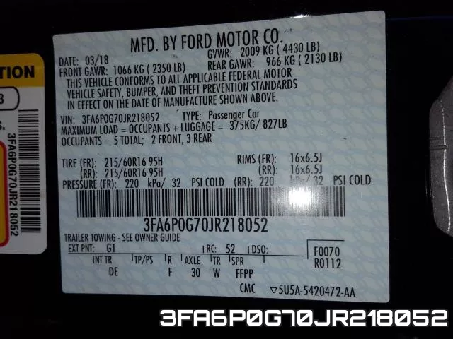 3FA6P0G70JR218052 фото 2