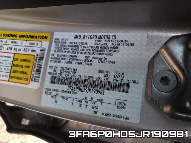 3FA6P0HD5JR190981 фото 2