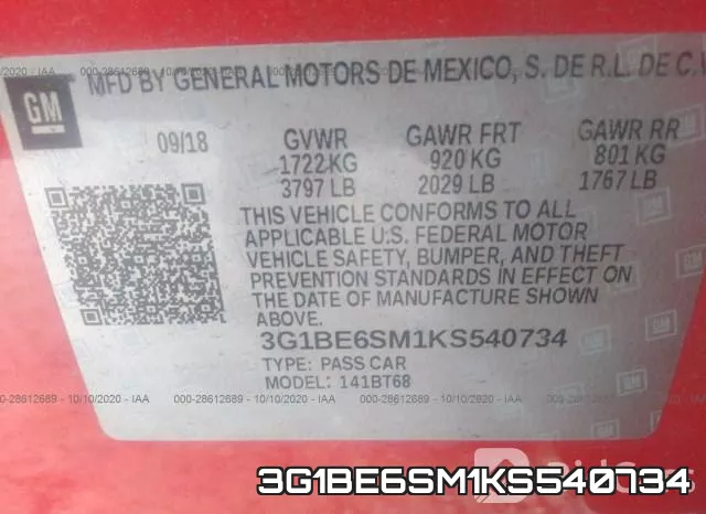 3G1BE6SM1KS540734 фото 10