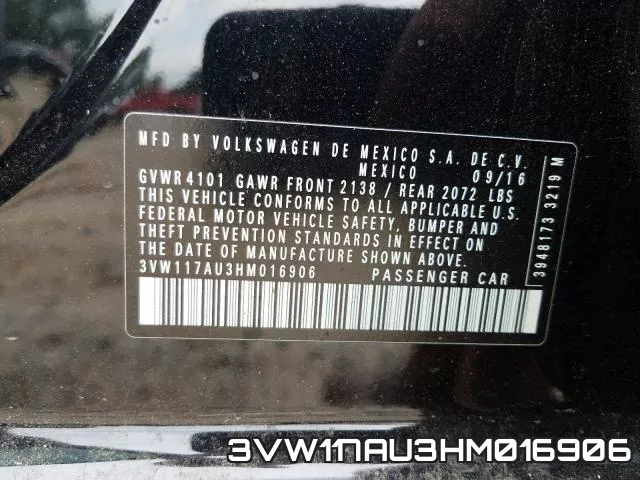 3VW117AU3HM016906 фото 2
