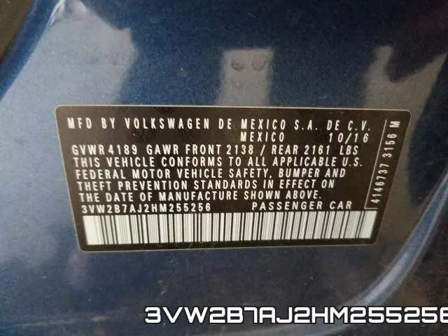 3VW2B7AJ2HM255256 фото 2