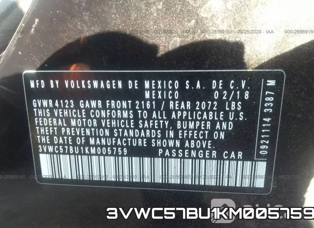 3VWC57BU1KM005759 фото 10