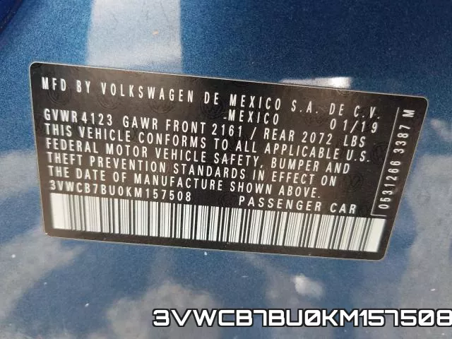 3VWCB7BU0KM157508 фото 2