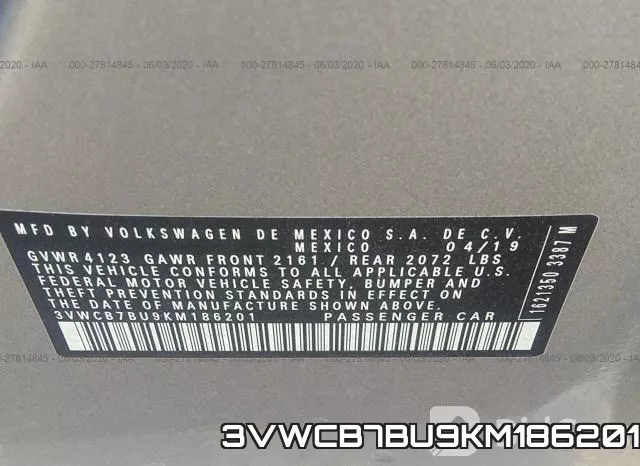 3VWCB7BU9KM186201 фото 10