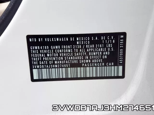 3VWDB7AJ3HM274651 фото 2