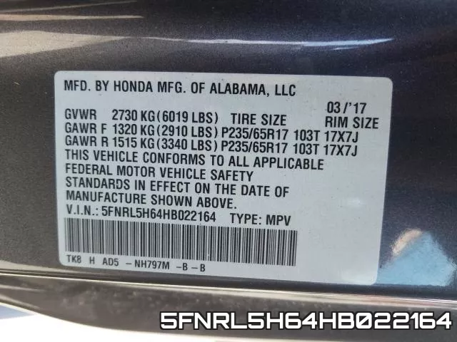 5FNRL5H64HB022164 фото 2