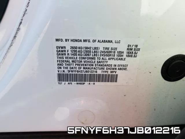 5FNYF6H37JB012216 фото 2