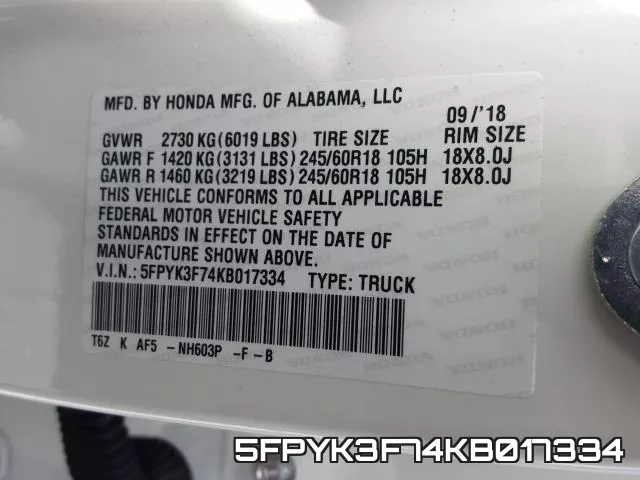 5FPYK3F74KB017334 фото 2