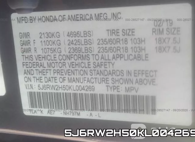 5J6RW2H50KL004269 фото 10