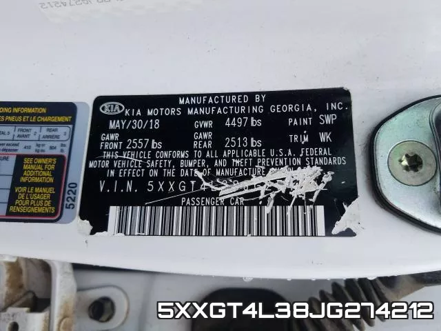5XXGT4L38JG274212 фото 2