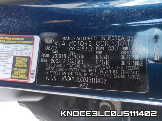 KNDCE3LC0J5111402 фото 2